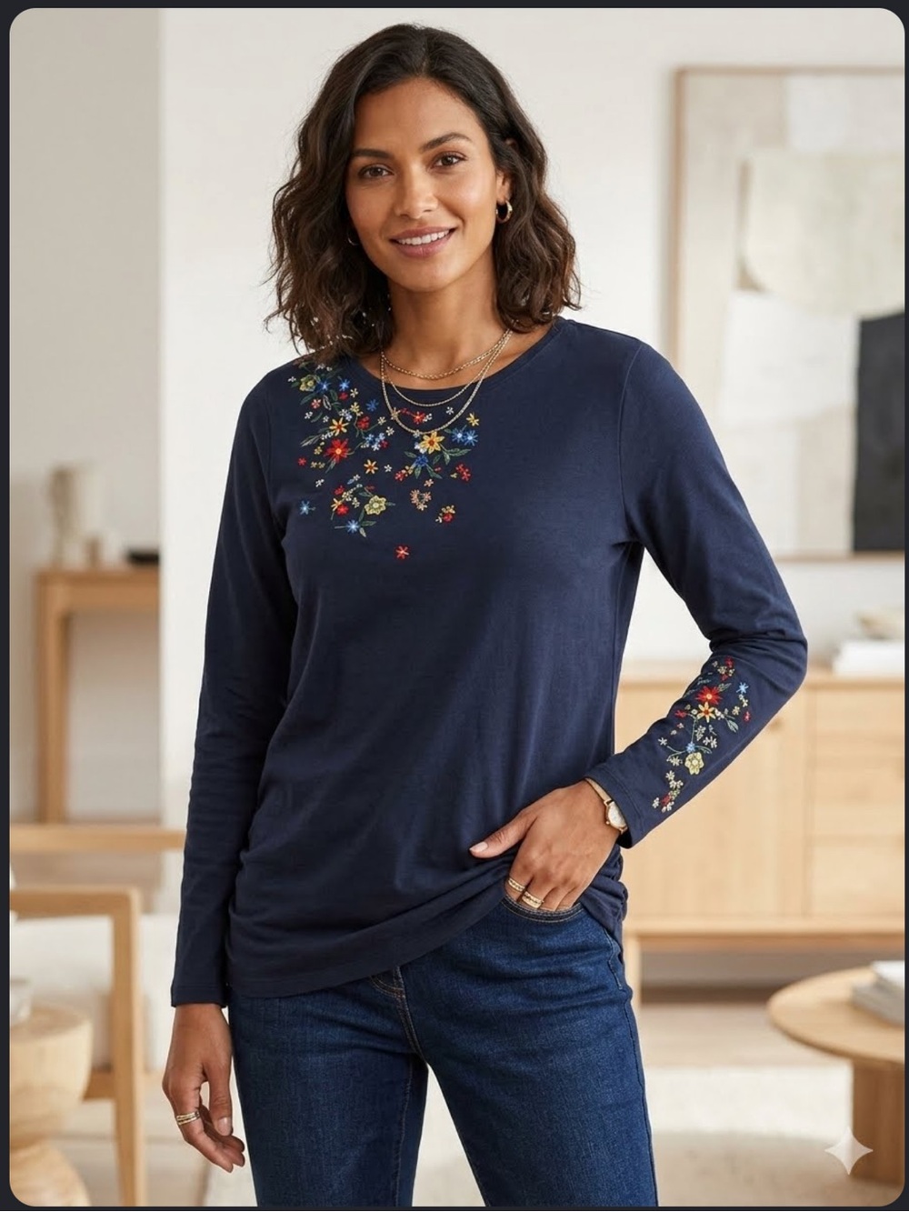 Next Navy Blue Floral Embroidered Long Sleeve Tunic Sweatshirt Top Size Uk 16